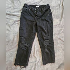 Forever 21 Black Distressed Ankle Jeans BUTTON UP